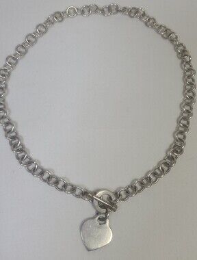 PGDA Italy Sterling Silver 925 Heart Pendant Toggle Chain Necklace